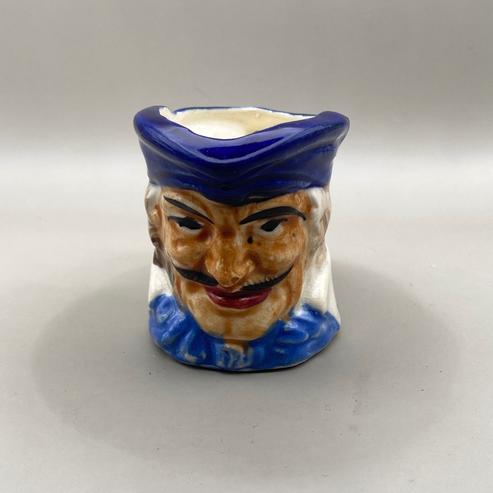 Vintage Pirate Toby Jug Miniature Pitcher Made in Japan Blue White Ceramic 2 in